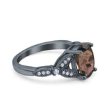 Oval Natural Stone Leaf Design Beaded Ring