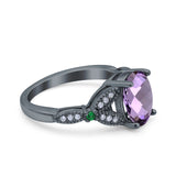 Oval Natural Stone Leaf Design Beaded Ring