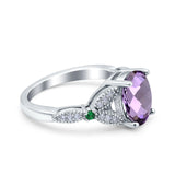 Oval Natural Stone Leaf Design Beaded Ring