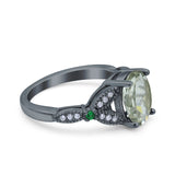 Oval Natural Stone Leaf Design Beaded Ring
