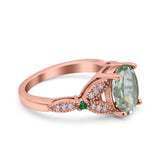 Oval Natural Stone Leaf Design Beaded Ring