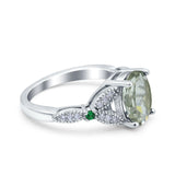 Oval Natural Stone Leaf Design Beaded Ring