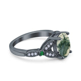 Oval Natural Stone Leaf Design Beaded Ring