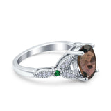 Oval Natural Stone Leaf Design Beaded Ring