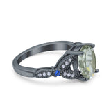 Oval Natural Stone Leaf Design Beaded Ring