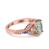 Oval Natural Stone Leaf Design Beaded Ring