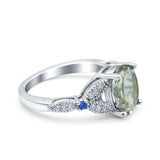 Oval Natural Stone Leaf Design Beaded Ring