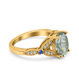 Oval Natural Stone Leaf Design Beaded Ring