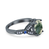 Oval Natural Stone Leaf Design Beaded Ring