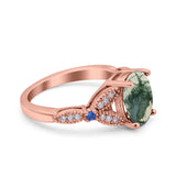 Oval Natural Stone Leaf Design Beaded Ring