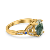 Oval Natural Stone Leaf Design Beaded Ring
