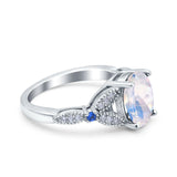 Oval Natural Stone Leaf Design Beaded Ring