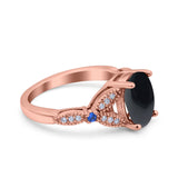 Oval Natural Stone Leaf Design Beaded Ring