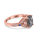 Oval Natural Stone Leaf Design Beaded Ring