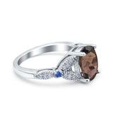 Oval Natural Stone Leaf Design Beaded Ring