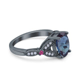 Oval Natural Stone Leaf Design Wedding Ring