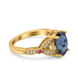 Oval Natural Stone Leaf Design Wedding Ring