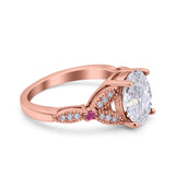 Oval Natural Stone Leaf Design Wedding Ring