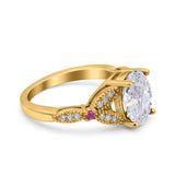 Oval Natural Stone Leaf Design Wedding Ring