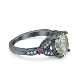 Oval Natural Stone Leaf Design Wedding Ring