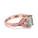 Oval Natural Stone Leaf Design Wedding Ring