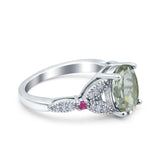 Oval Natural Stone Leaf Design Wedding Ring