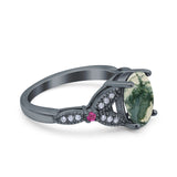 Oval Natural Stone Leaf Design Wedding Ring