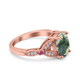 Oval Natural Stone Leaf Design Wedding Ring