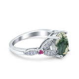 Oval Natural Stone Leaf Design Wedding Ring