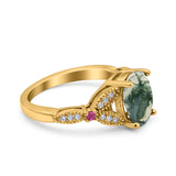 Oval Natural Stone Leaf Design Wedding Ring