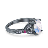 Oval Natural Stone Leaf Design Wedding Ring