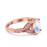 Oval Natural Stone Leaf Design Wedding Ring