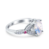 Oval Natural Stone Leaf Design Wedding Ring