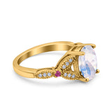 Oval Natural Stone Leaf Design Wedding Ring