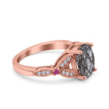 Oval Natural Stone Leaf Design Wedding Ring
