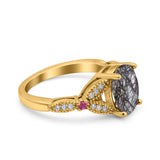 Oval Natural Stone Leaf Design Wedding Ring