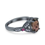 Oval Natural Stone Leaf Design Wedding Ring