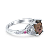 Oval Natural Stone Leaf Design Wedding Ring