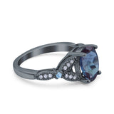 Oval Natural Stone Leaf Design Wedding Ring