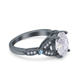 Oval Natural Stone Leaf Design Wedding Ring