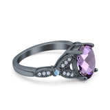 Oval Natural Stone Leaf Design Wedding Ring