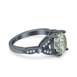 Oval Natural Stone Leaf Design Wedding Ring