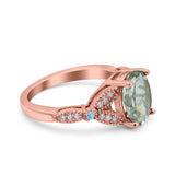 Oval Natural Stone Leaf Design Wedding Ring
