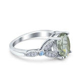 Oval Natural Stone Leaf Design Wedding Ring