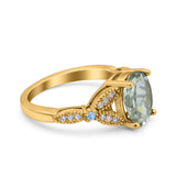Oval Natural Stone Leaf Design Wedding Ring