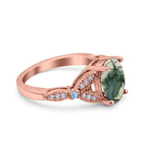 Oval Natural Stone Leaf Design Wedding Ring