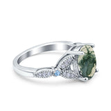 Oval Natural Stone Leaf Design Wedding Ring