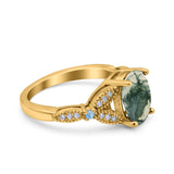 Oval Natural Stone Leaf Design Wedding Ring