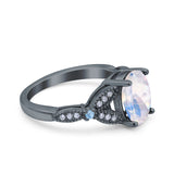 Oval Natural Stone Leaf Design Wedding Ring