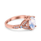 Oval Natural Stone Leaf Design Wedding Ring